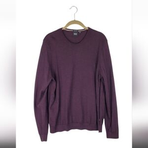Hugo Boss Leno Virgin Wool Crewneck Sweater Eggplant Purple Lightweight Mens XL